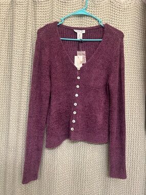 Rachel Zoe Plum V-Neck Button Cardigan